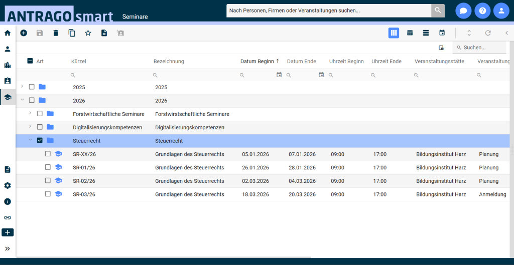 ANTRAGO smart Seminarstruktur